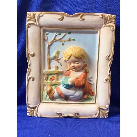 Set of 4 Vintage Ceramic Dimensional Pictures of Boys and Girls Japan - Picture 8 of 11